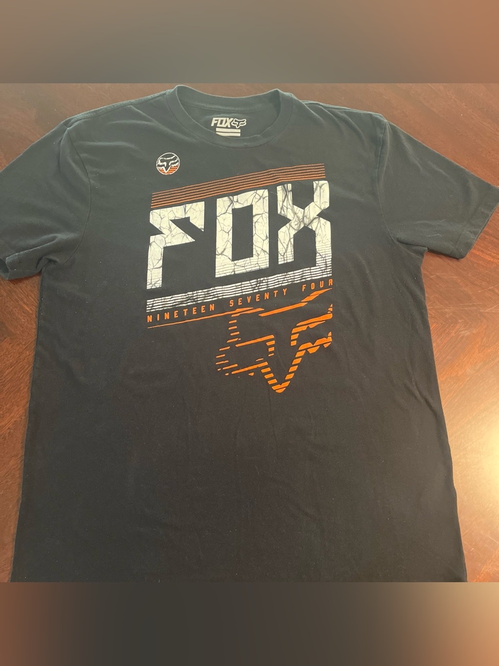 VTG Fox Racing Mens Black Graphic T-Shirt Nineteen Seventy Four Logo Size XL